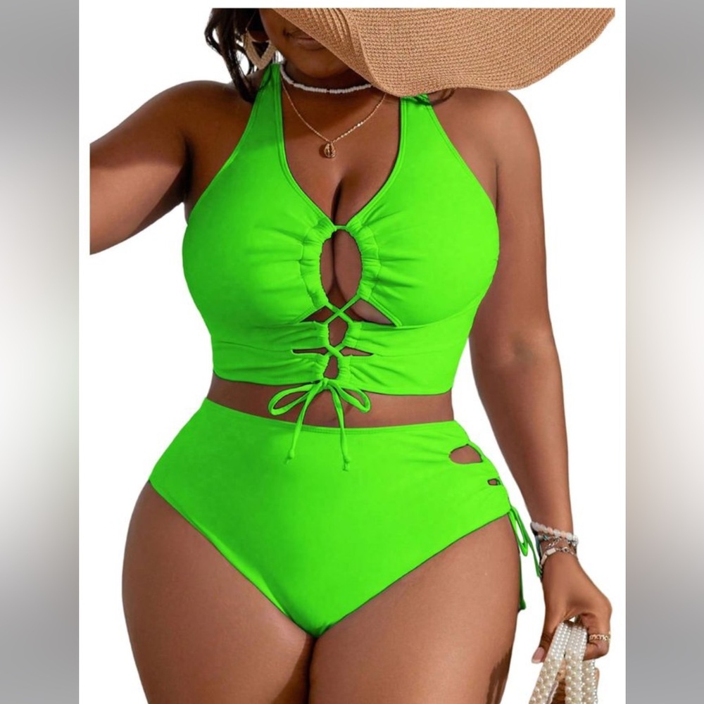 SOLY HUX Women's GreenTummy Control Ruched High Waist 2 Piece Swimsuit Size: 2XL